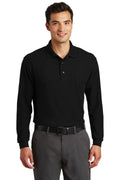 Port Authority Long Sleeve Silk Touch Polo with Pocket. K500LSP - Black - front