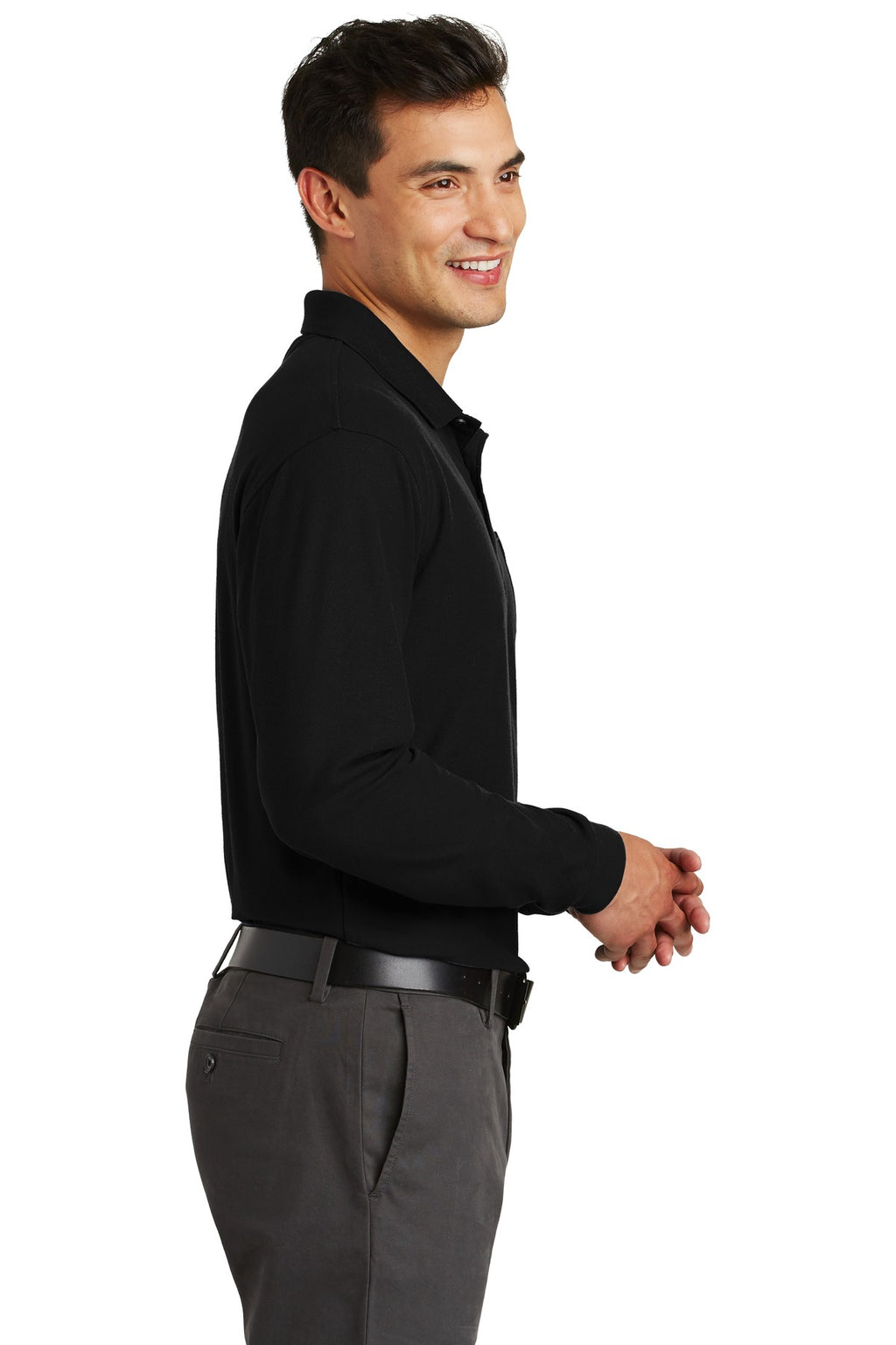 Port Authority Long Sleeve Silk Touch Polo with Pocket. K500LSP - Black - side