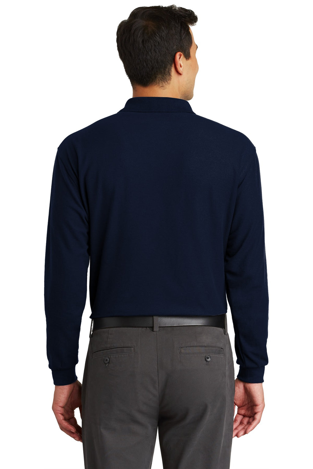 Port Authority Long Sleeve Silk Touch Polo with Pocket. K500LSP - Navy - back