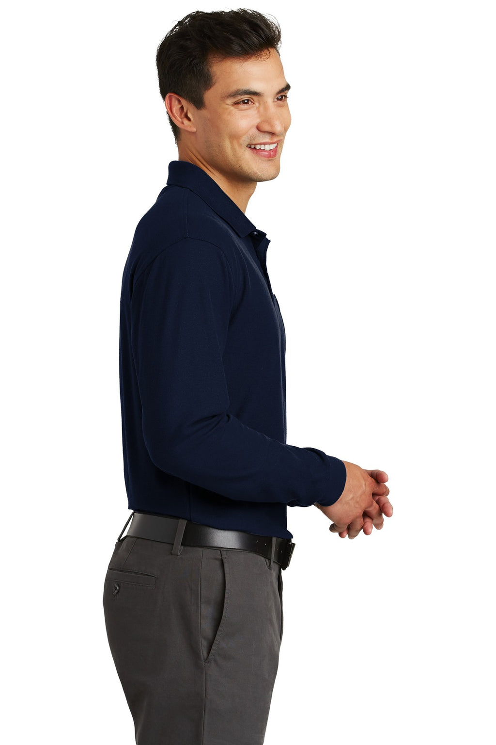 Port Authority Long Sleeve Silk Touch Polo with Pocket. K500LSP - Navy - side