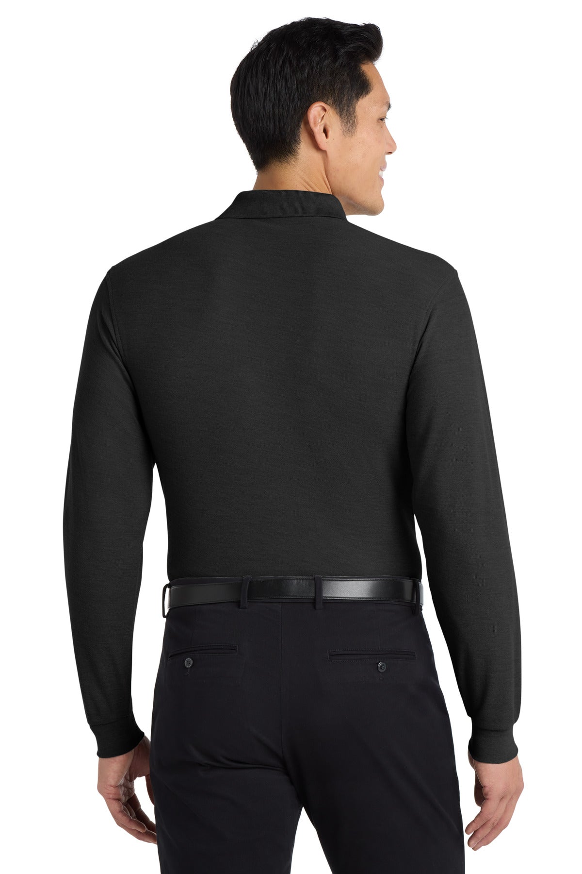 Port Authority Silk Touch Long Sleeve Polo. K500LS - Black - back