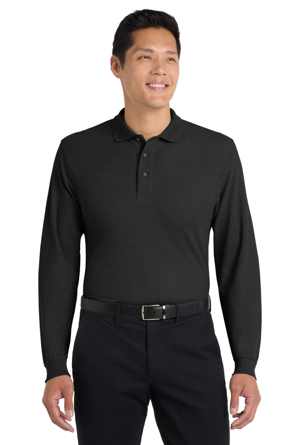Port Authority Silk Touch Long Sleeve Polo. K500LS - Black - front