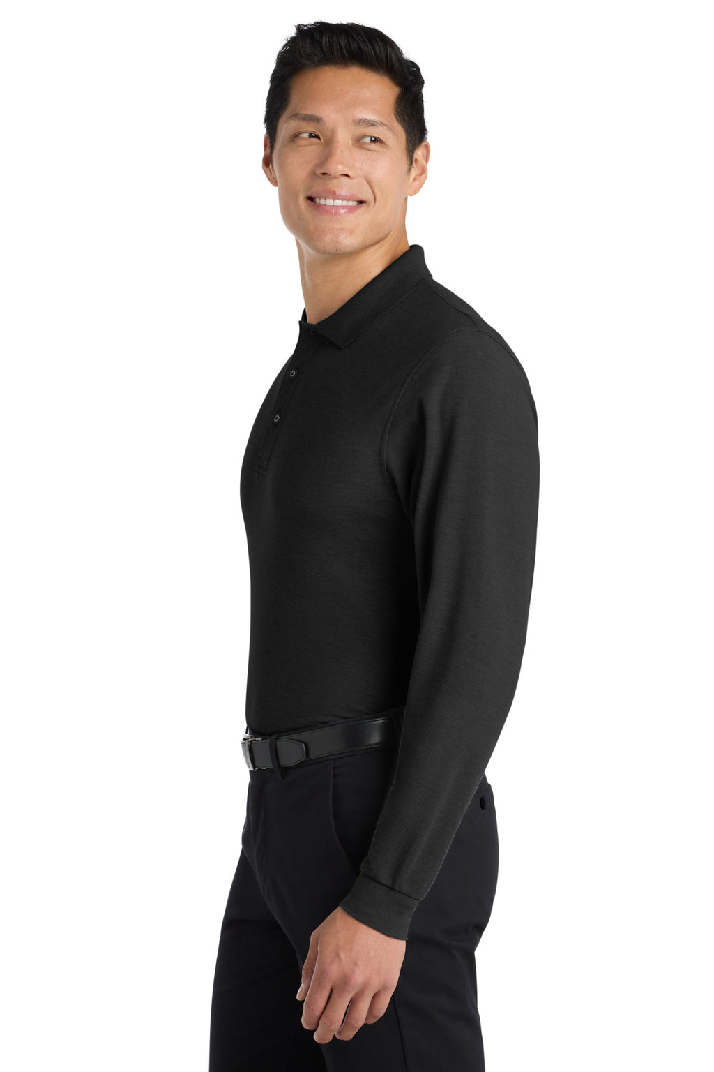 Port Authority Silk Touch Long Sleeve Polo. K500LS - Black - side