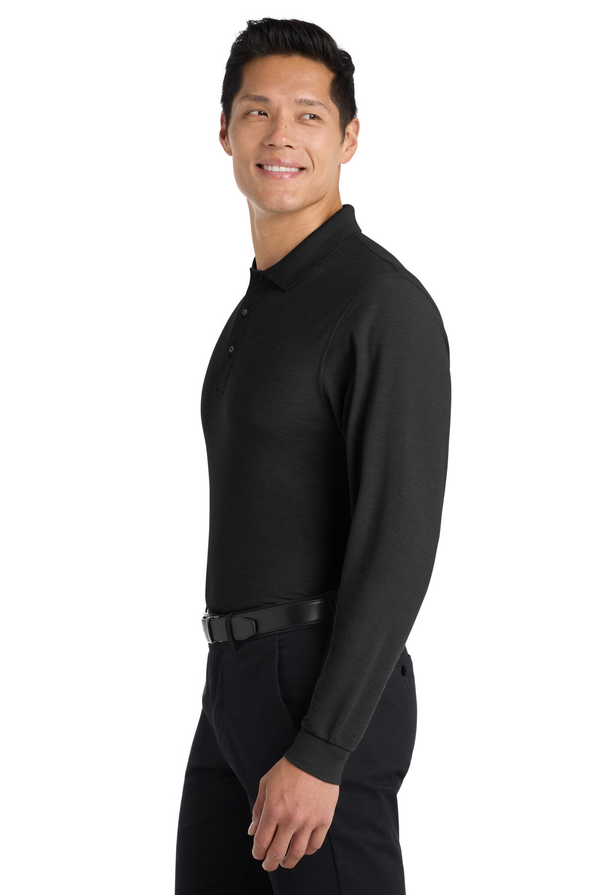 Port Authority Silk Touch Long Sleeve Polo. K500LS - Black - side