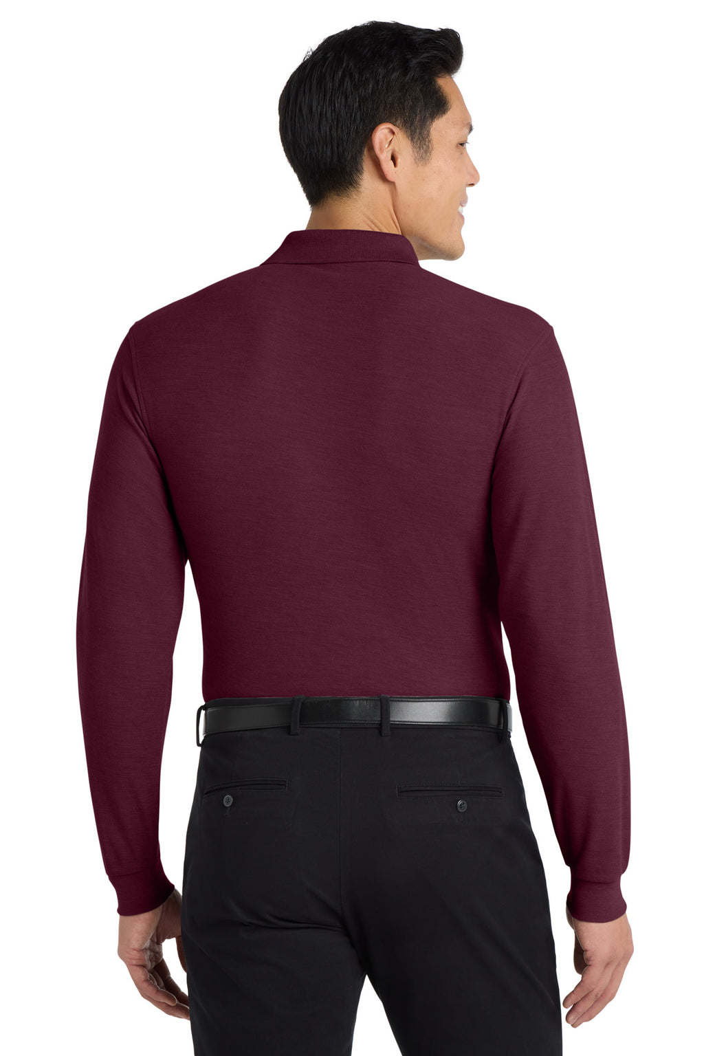 Port Authority Silk Touch Long Sleeve Polo. K500LS - Burgundy - back
