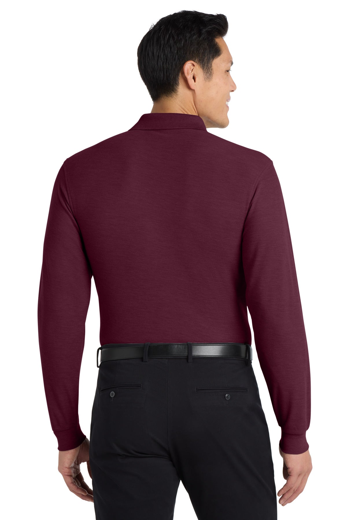 Port Authority Silk Touch Long Sleeve Polo. K500LS - Burgundy - back