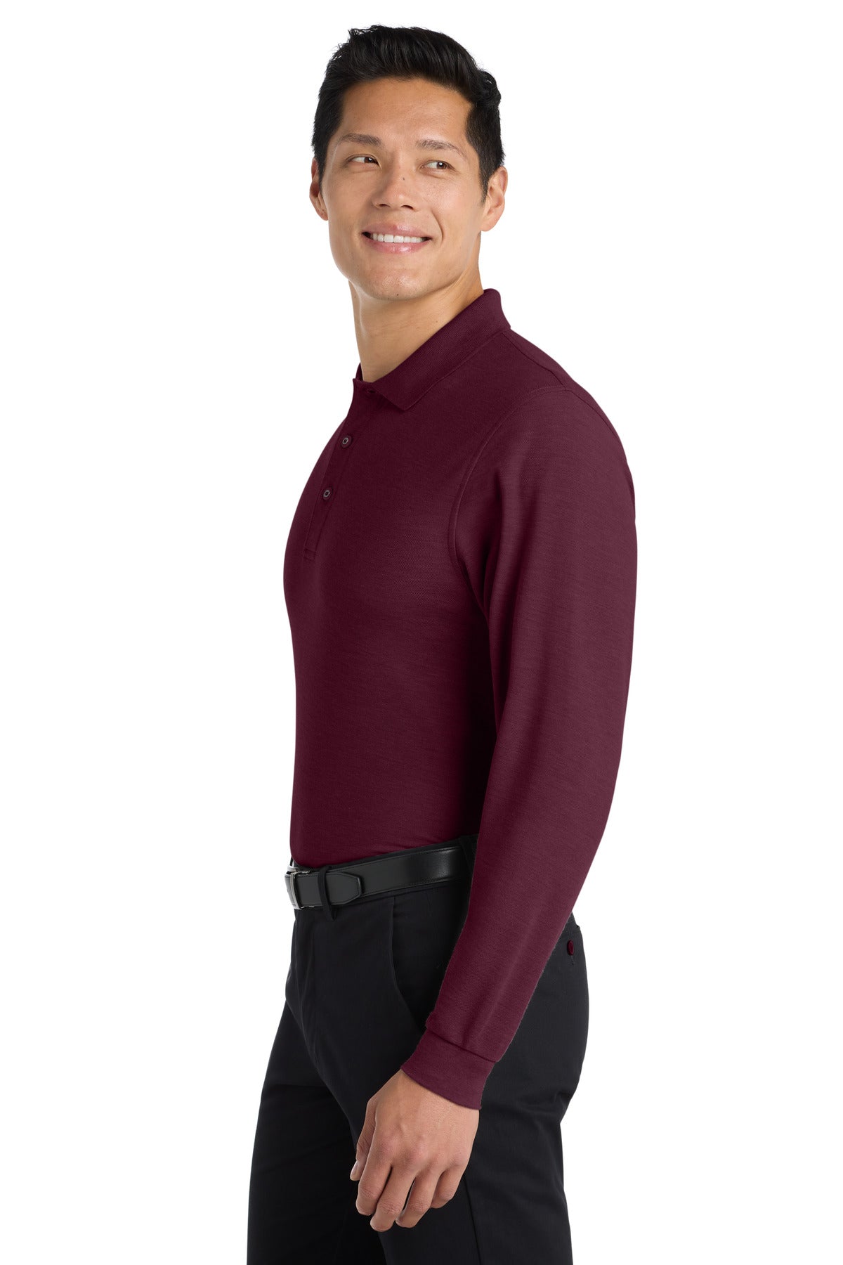 Port Authority Silk Touch Long Sleeve Polo. K500LS - Burgundy - side