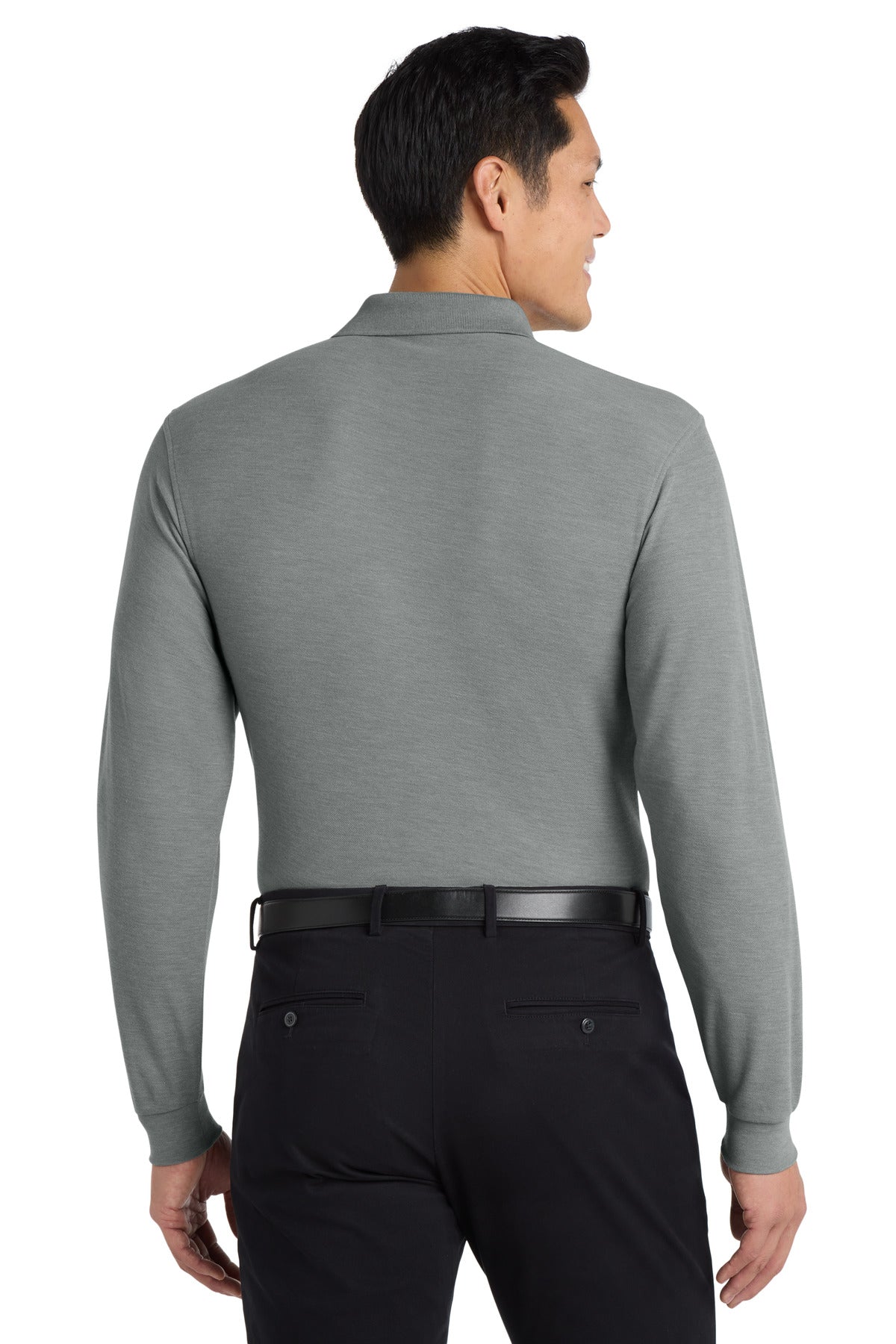 Port Authority Silk Touch Long Sleeve Polo. K500LS - Cool Grey - back