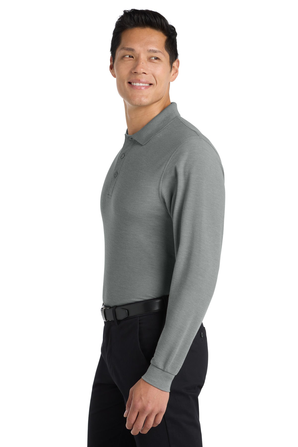 Port Authority Silk Touch Long Sleeve Polo. K500LS - Cool Grey - side