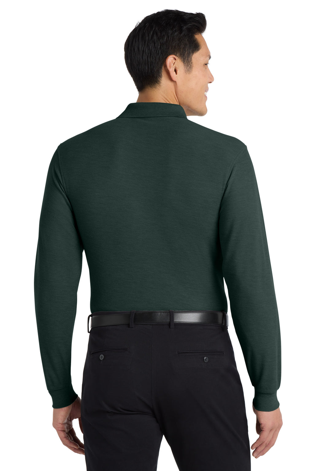 Port Authority Silk Touch Long Sleeve Polo. K500LS - Dark Green - back