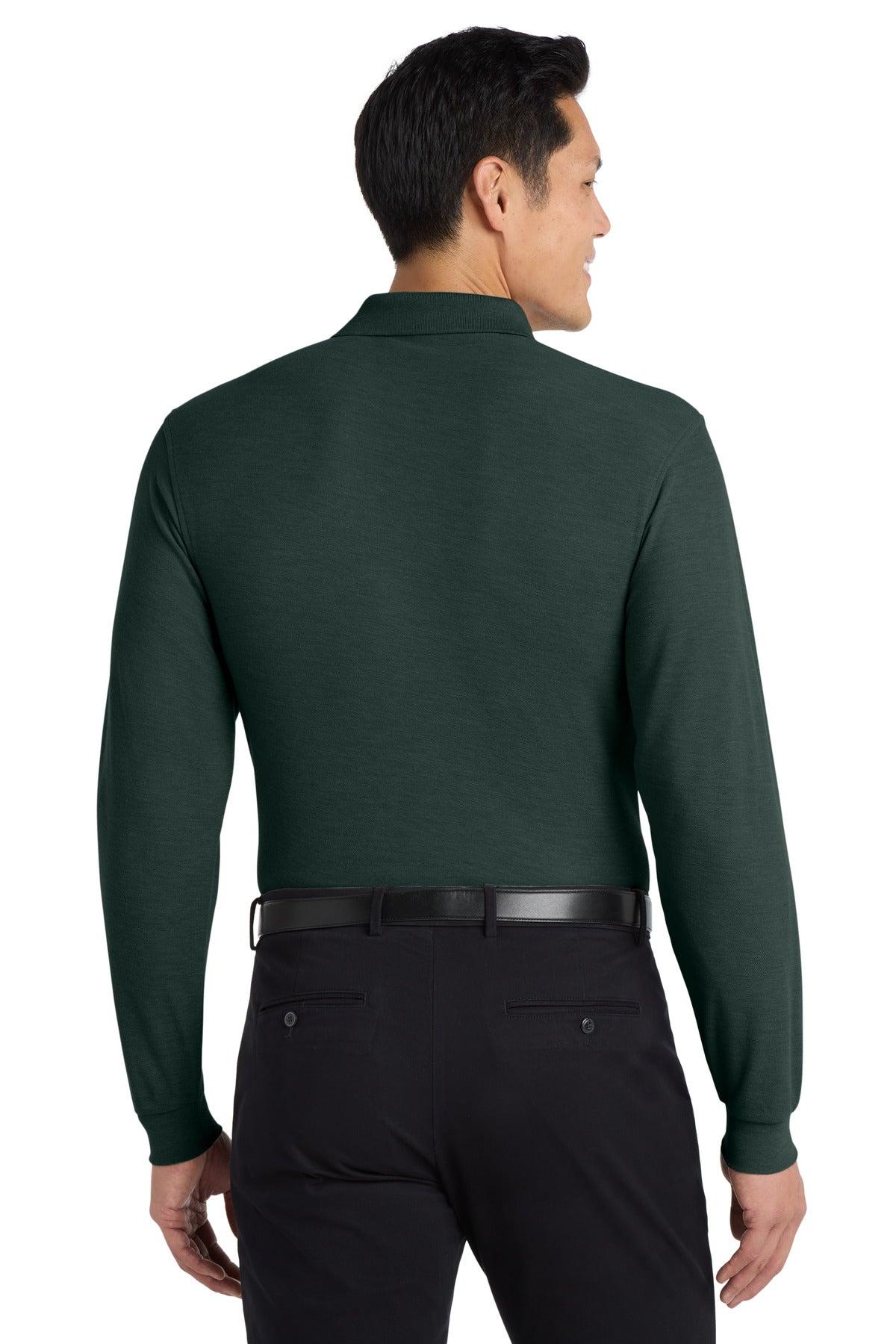 Port Authority Silk Touch Long Sleeve Polo. K500LS - Dark Green - back