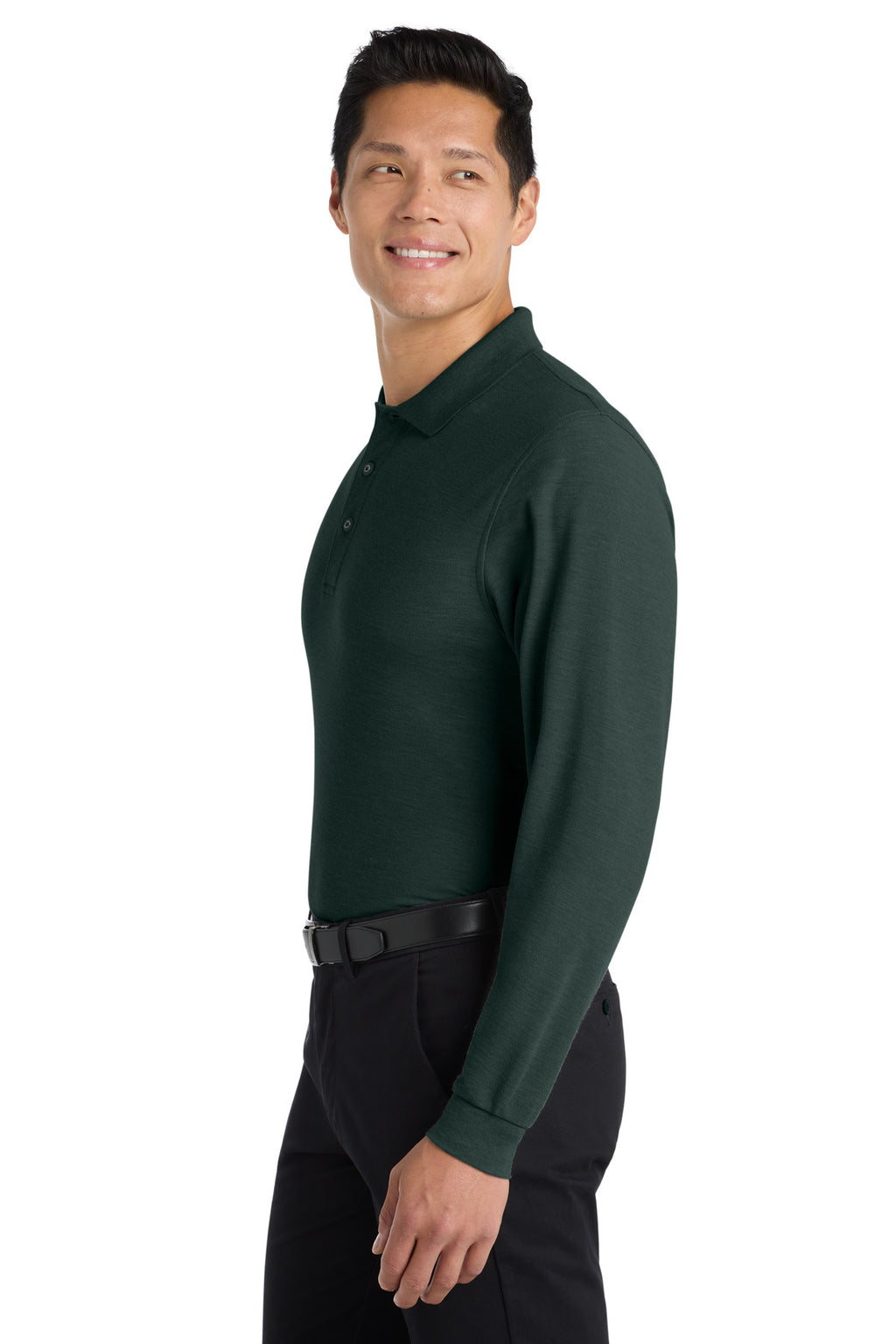 Port Authority Silk Touch Long Sleeve Polo. K500LS - Dark Green - side