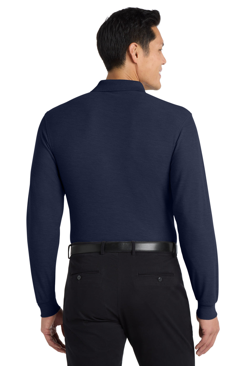 Port Authority Silk Touch Long Sleeve Polo. K500LS - Navy - back