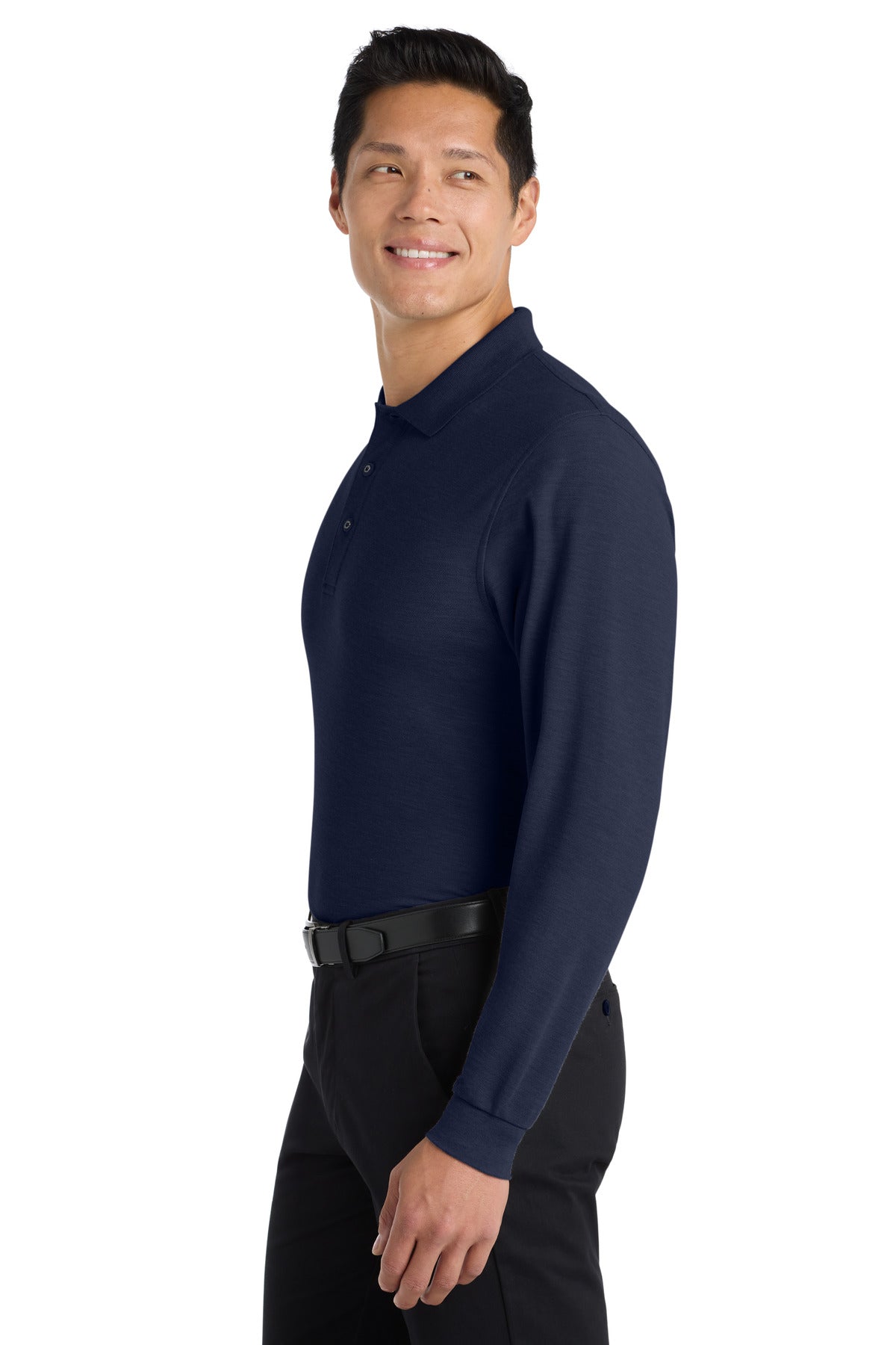 Port Authority Silk Touch Long Sleeve Polo. K500LS - Navy - side