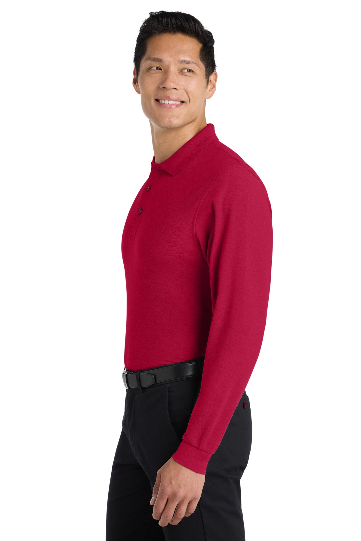 Port Authority Silk Touch Long Sleeve Polo. K500LS - Red - side