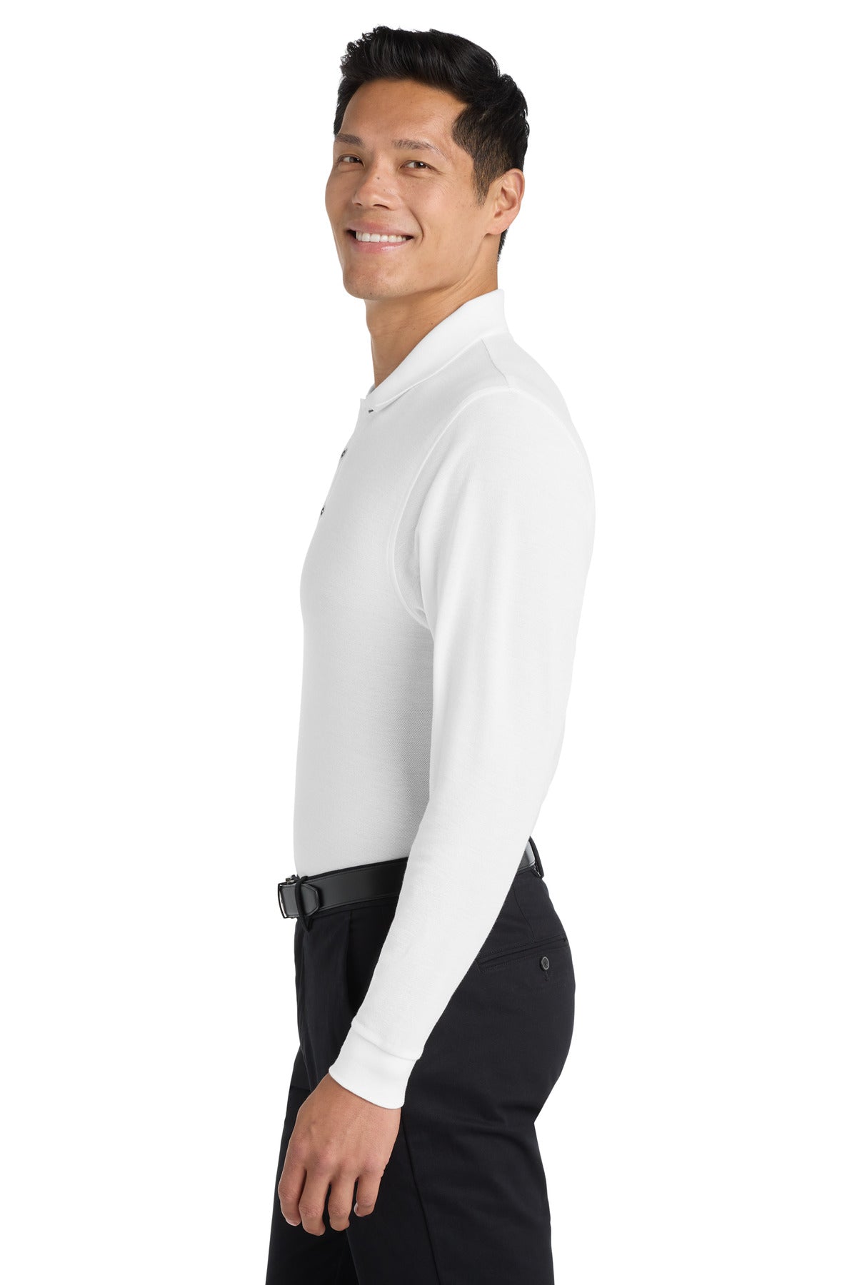 Port Authority Silk Touch Long Sleeve Polo. K500LS - White - side