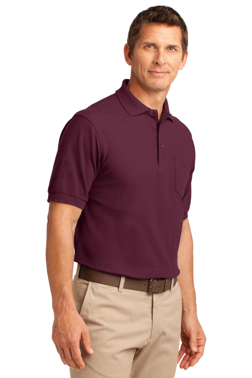 Port Authority Silk Touch Polo with Pocket. K500P - Burgundy - three_q