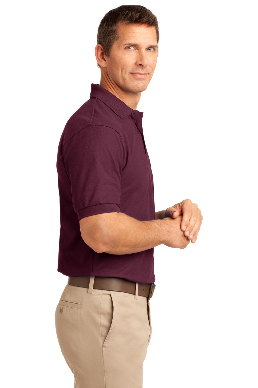 Port Authority Silk Touch Polo with Pocket. K500P - Burgundy - side