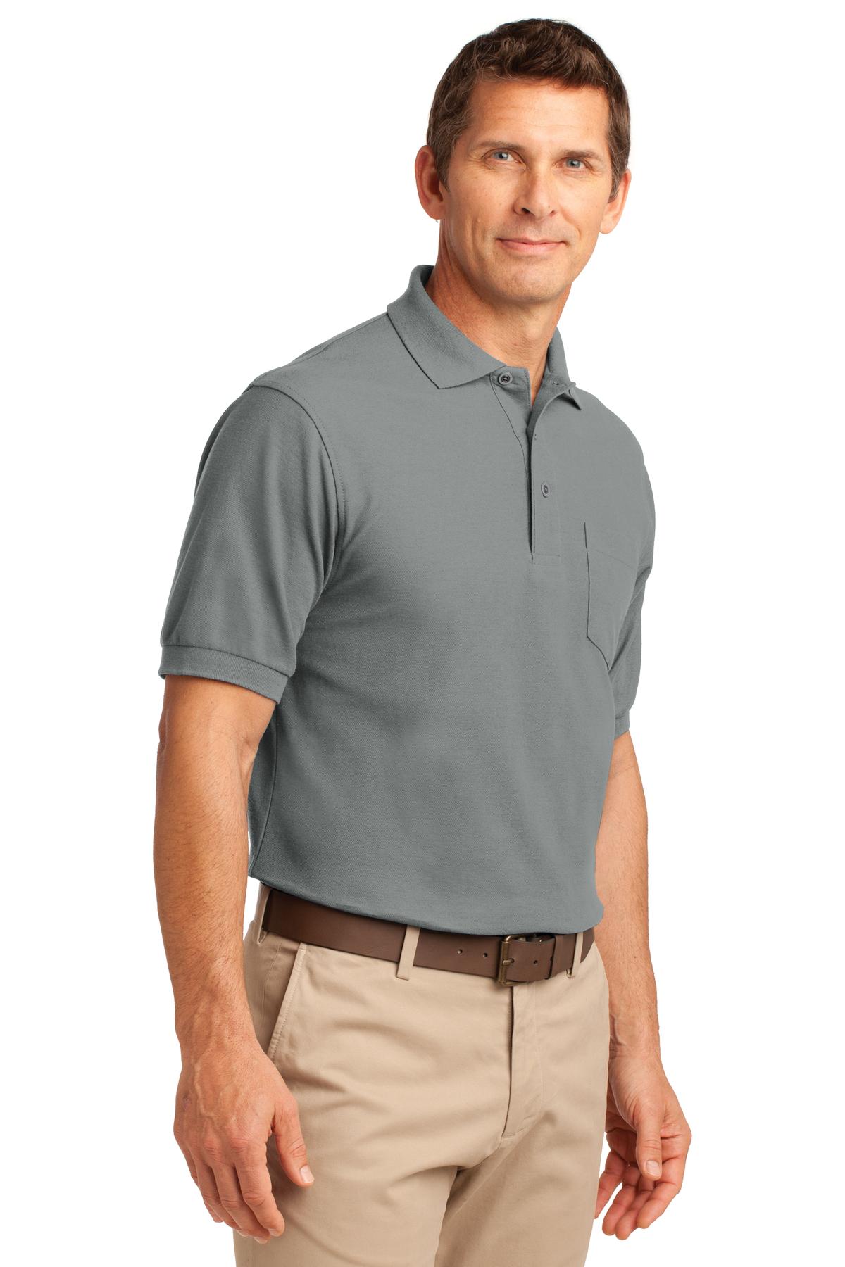 Port Authority Silk Touch Polo with Pocket. K500P - Cool Grey - three_q