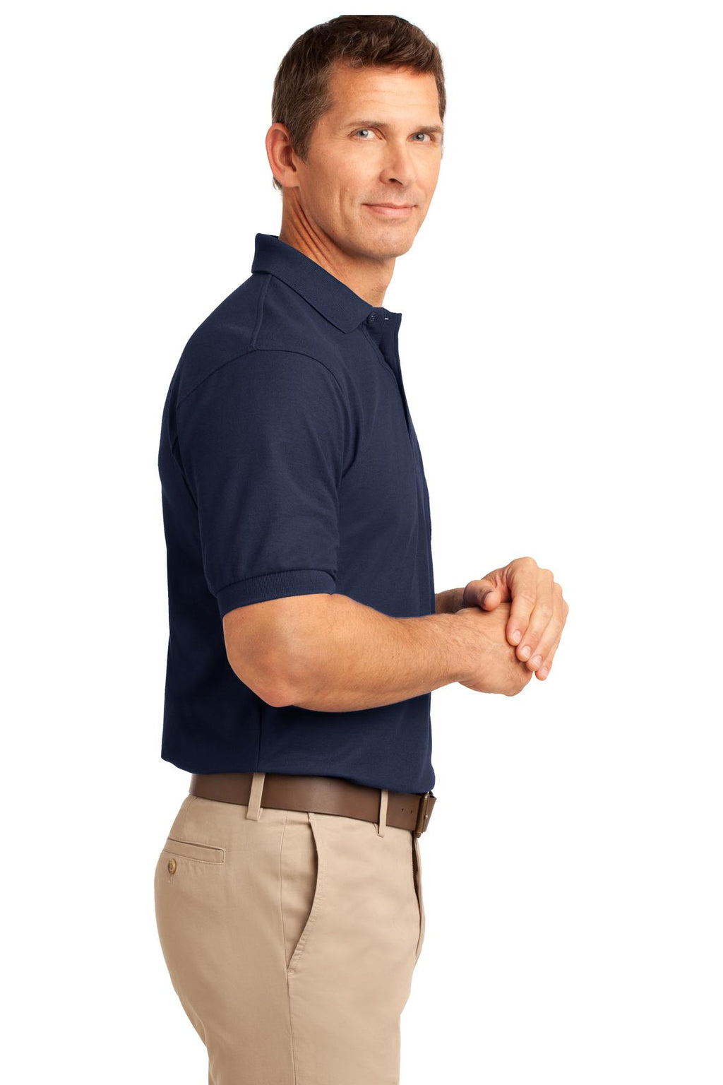 Port Authority Silk Touch Polo with Pocket. K500P - Navy - side