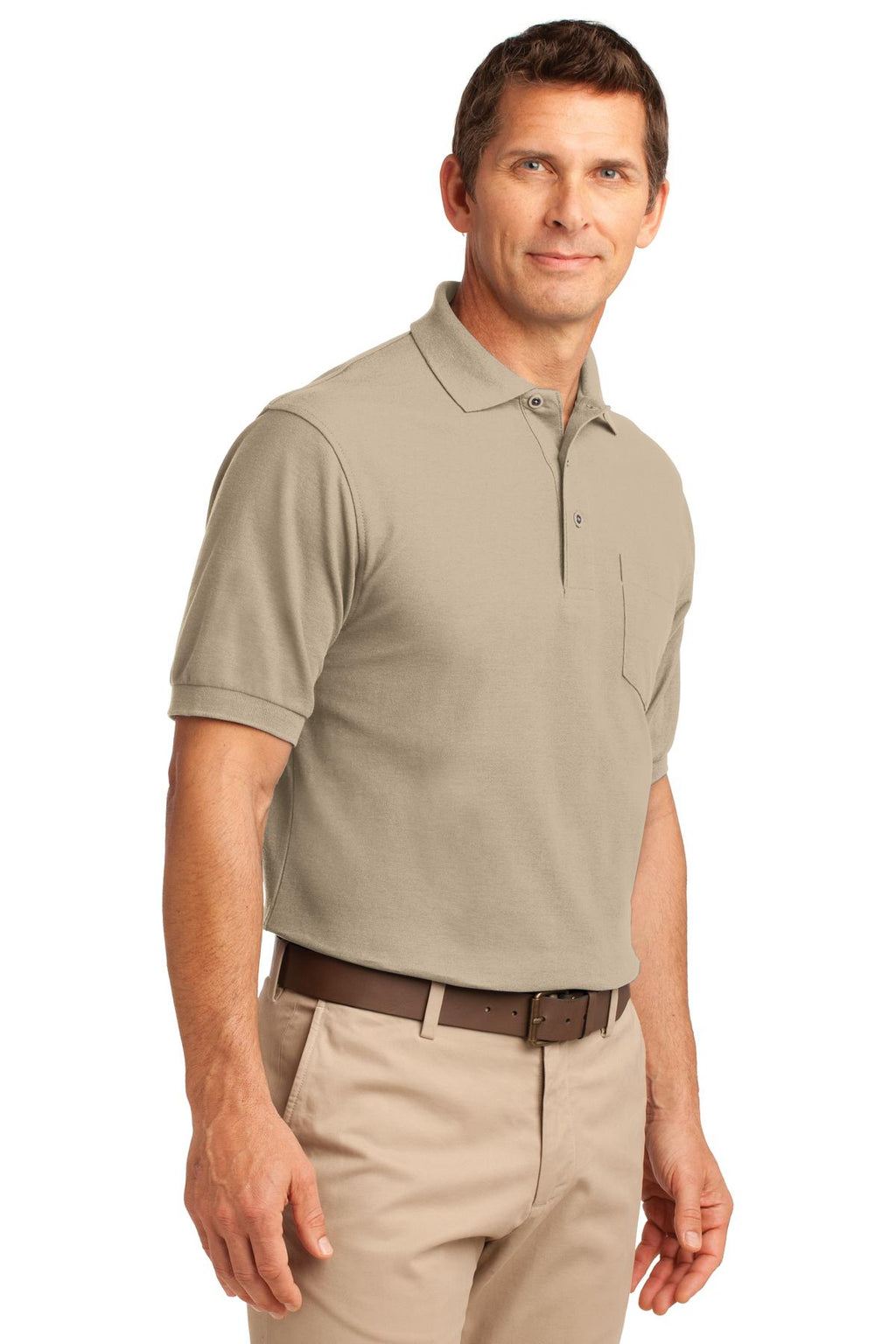 Port Authority Silk Touch Polo with Pocket. K500P - Stone - three_q