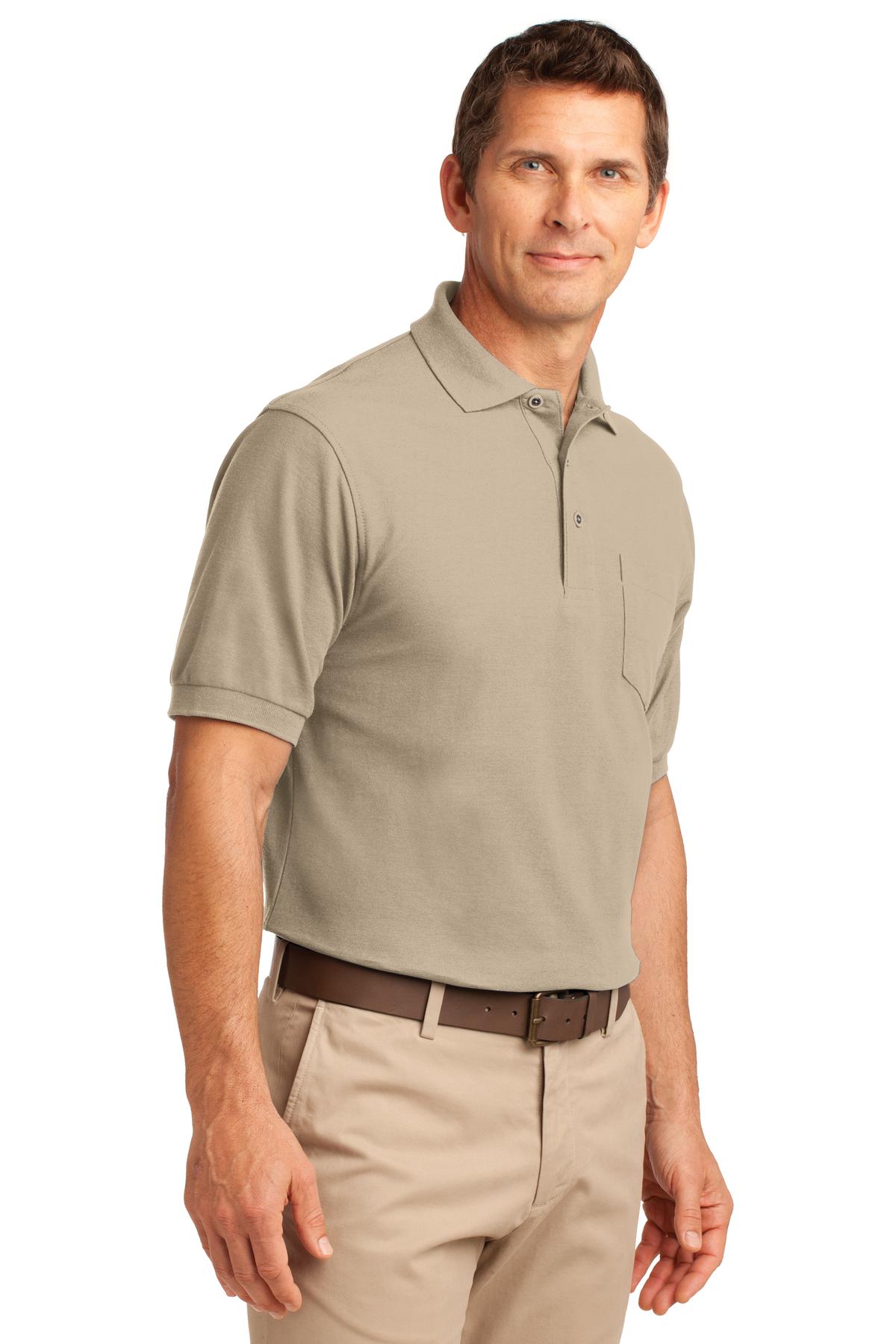 Port Authority Silk Touch Polo with Pocket. K500P - Stone - three_q
