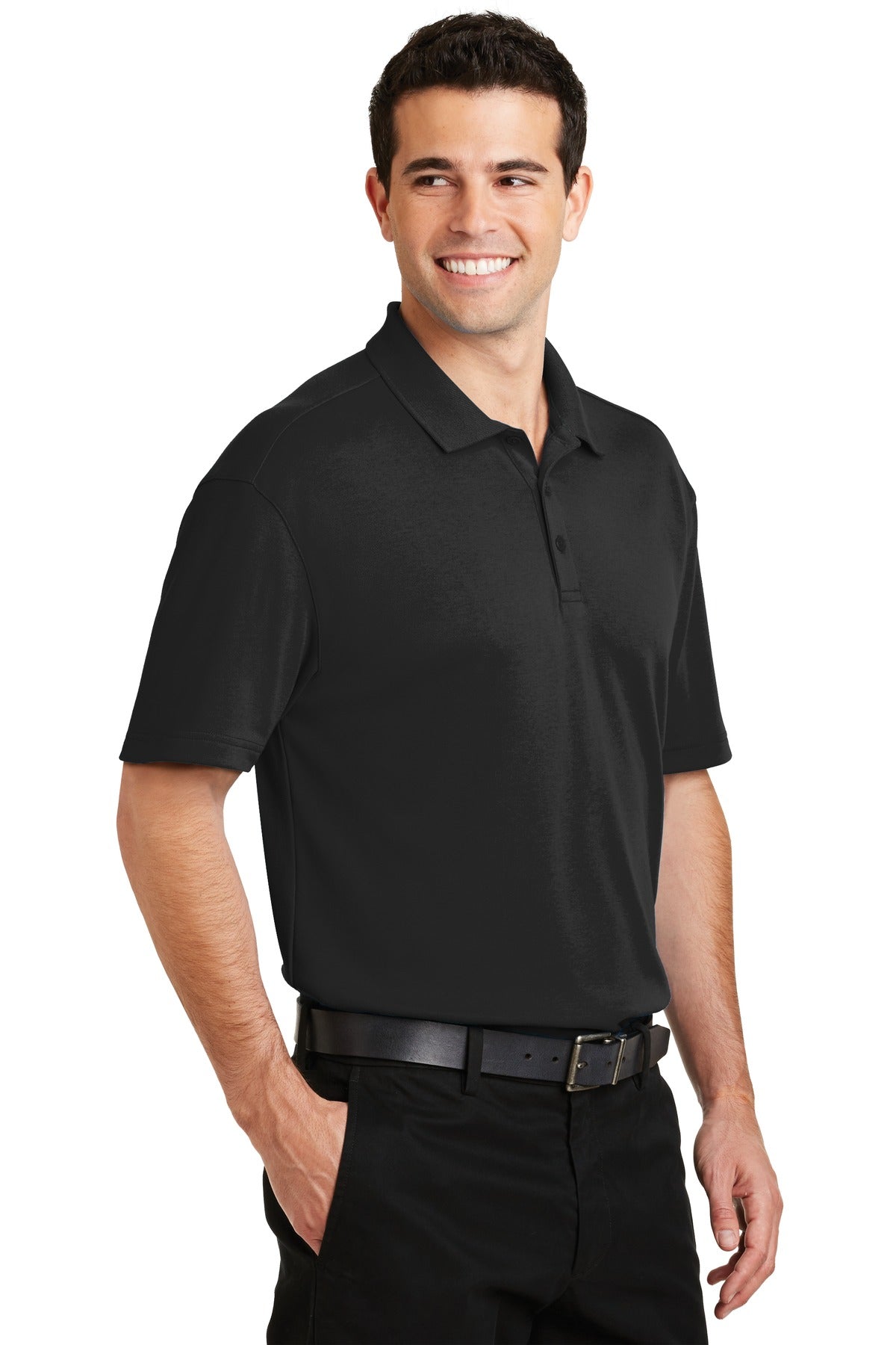 DISCONTINUED Port Authority Silk Touch Interlock Performance Polo. K5200 - Black - three_q