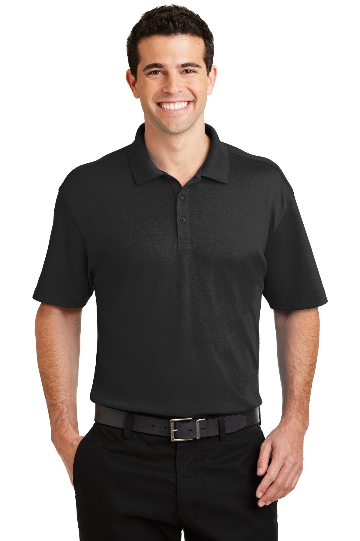 DISCONTINUED Port Authority Silk Touch Interlock Performance Polo. K5200 - Black - front
