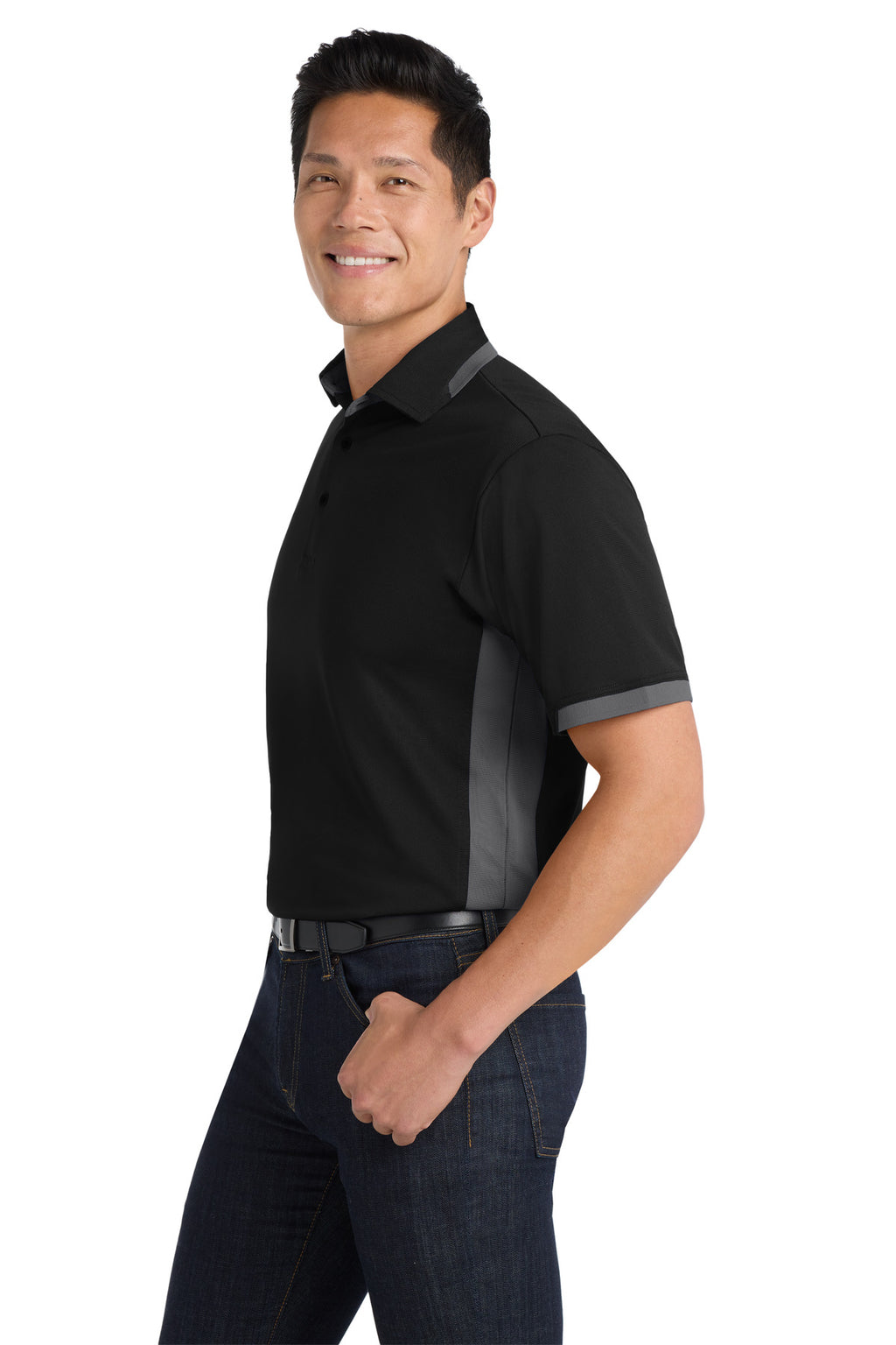 DISCONTINUED Port Authority Dry Zone Colorblock Ottoman Polo. K524 - Black/ Iron Grey - side