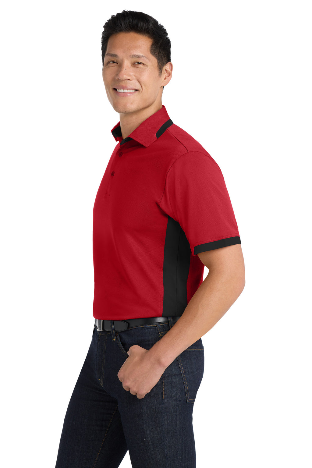 DISCONTINUED Port Authority Dry Zone Colorblock Ottoman Polo. K524 - Engine Red/ Black - side