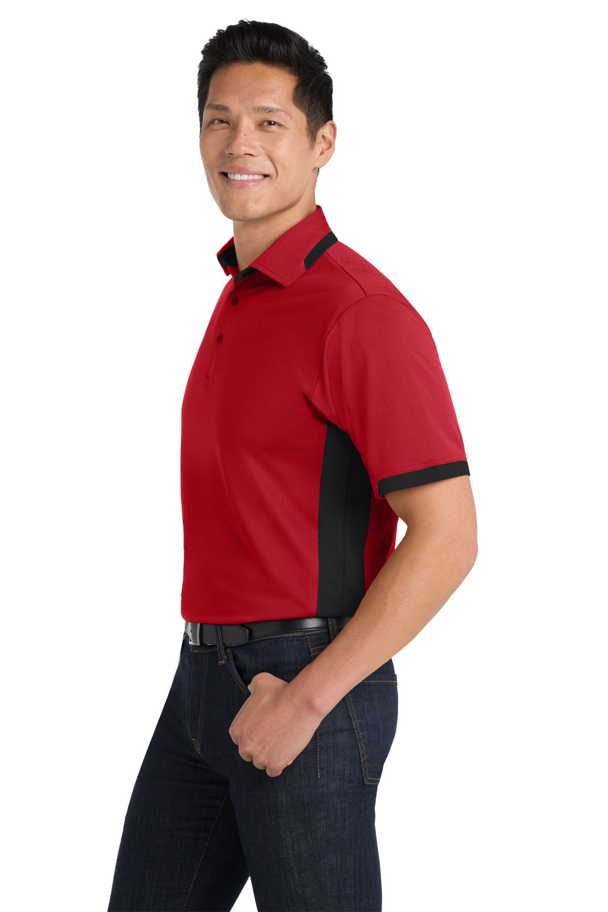DISCONTINUED Port Authority Dry Zone Colorblock Ottoman Polo. K524 - Engine Red/ Black - side