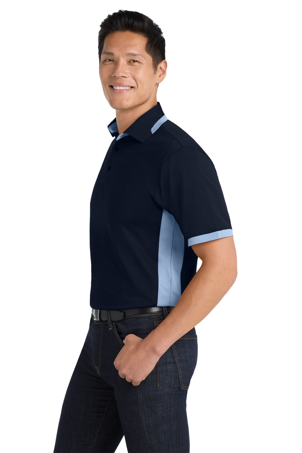 DISCONTINUED Port Authority Dry Zone Colorblock Ottoman Polo. K524 - Navy/ Blue Lake - side