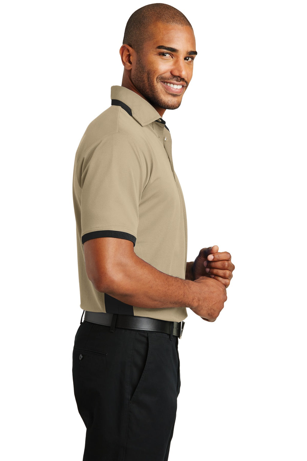 DISCONTINUED Port Authority Dry Zone Colorblock Ottoman Polo. K524 - Stone/ Black - side