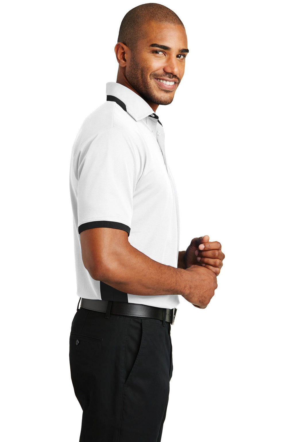 DISCONTINUED Port Authority Dry Zone Colorblock Ottoman Polo. K524 - White/ Black - side