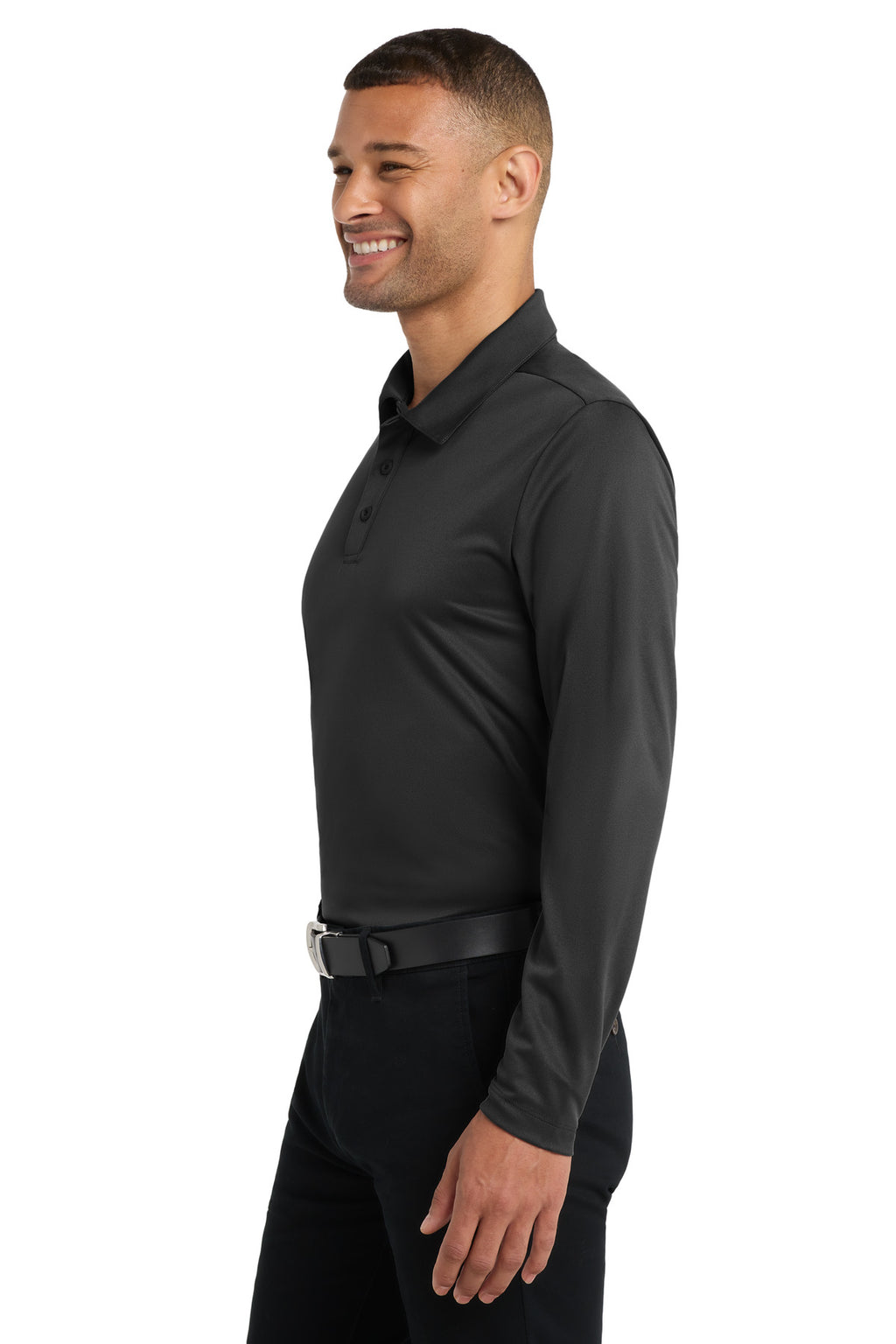Port Authority Silk Touch Performance Long Sleeve Polo. K540LS - Black - side