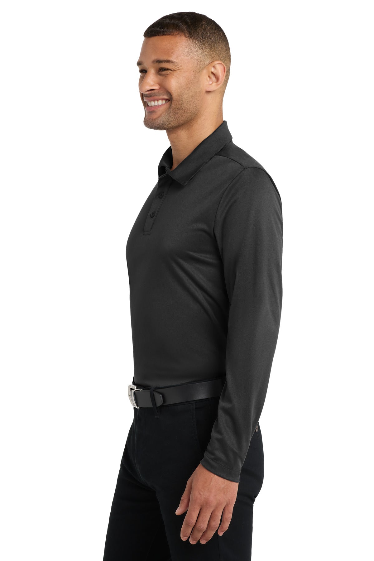 Port Authority Silk Touch Performance Long Sleeve Polo. K540LS - Black - side