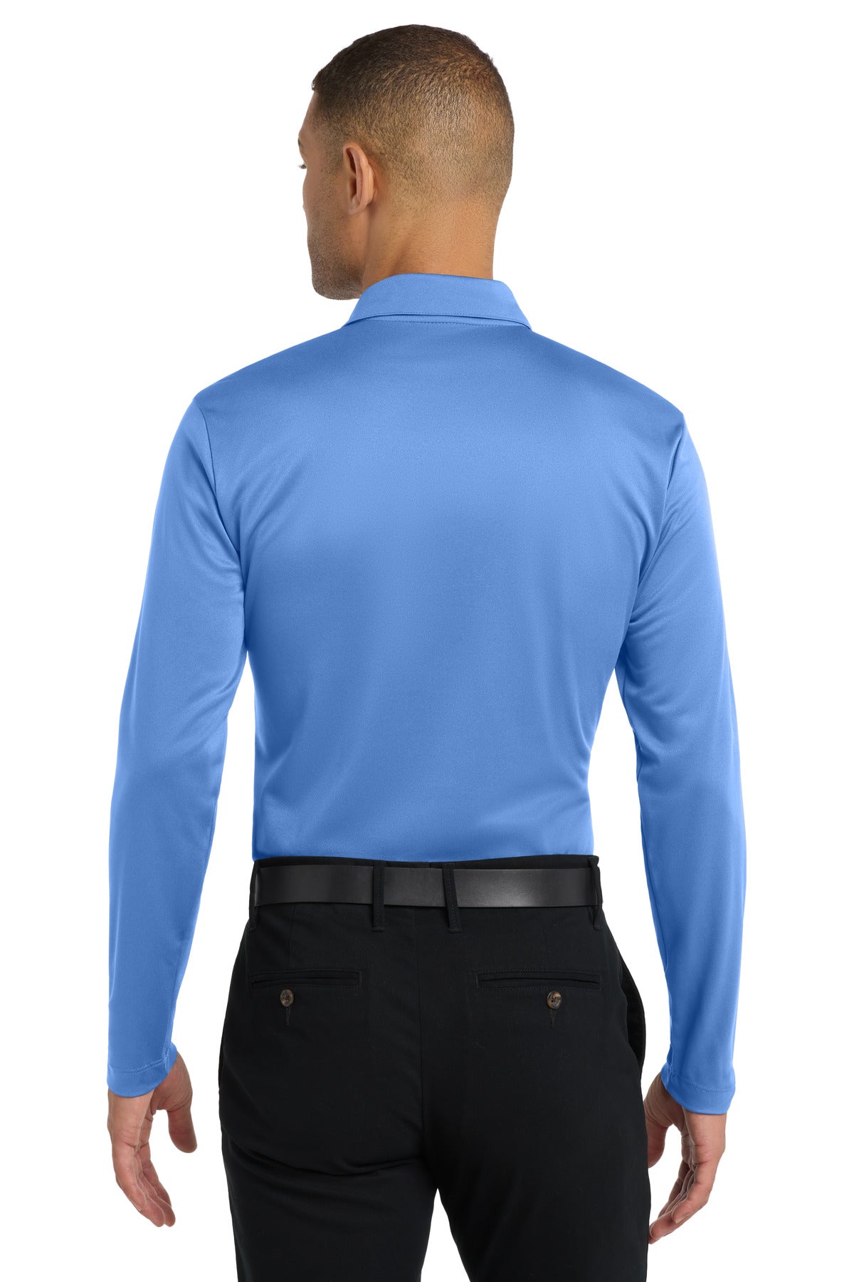 Port Authority Silk Touch Performance Long Sleeve Polo. K540LS - Carolina Blue - back