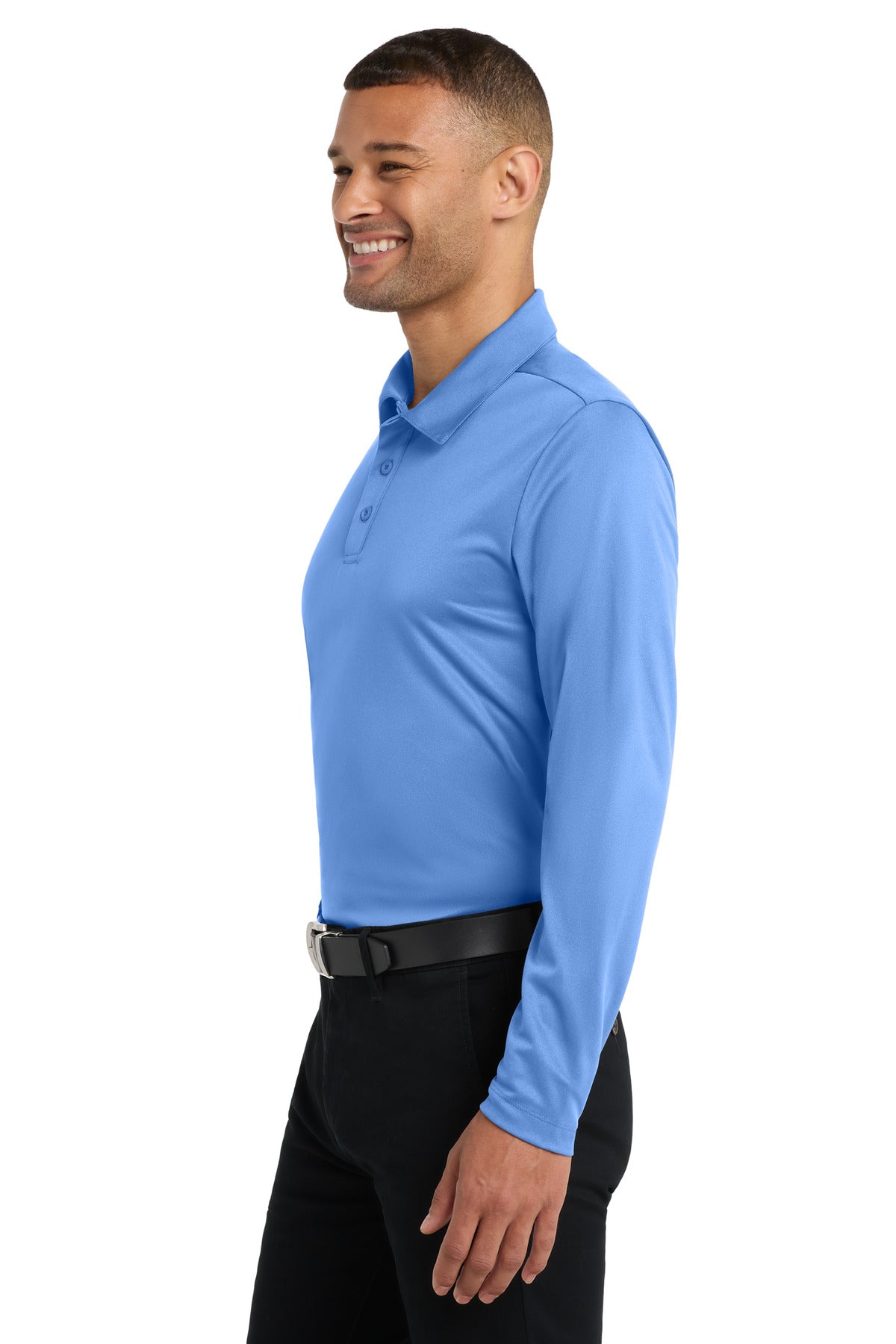 Port Authority Silk Touch Performance Long Sleeve Polo. K540LS - Carolina Blue - side