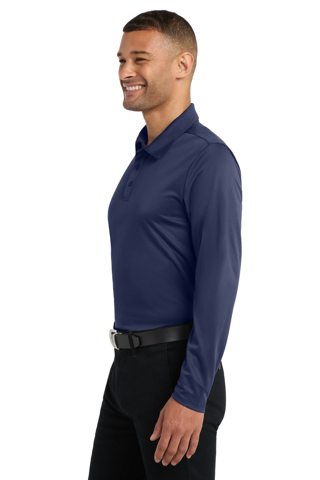 Port Authority Silk Touch Performance Long Sleeve Polo. K540LS - Navy - side