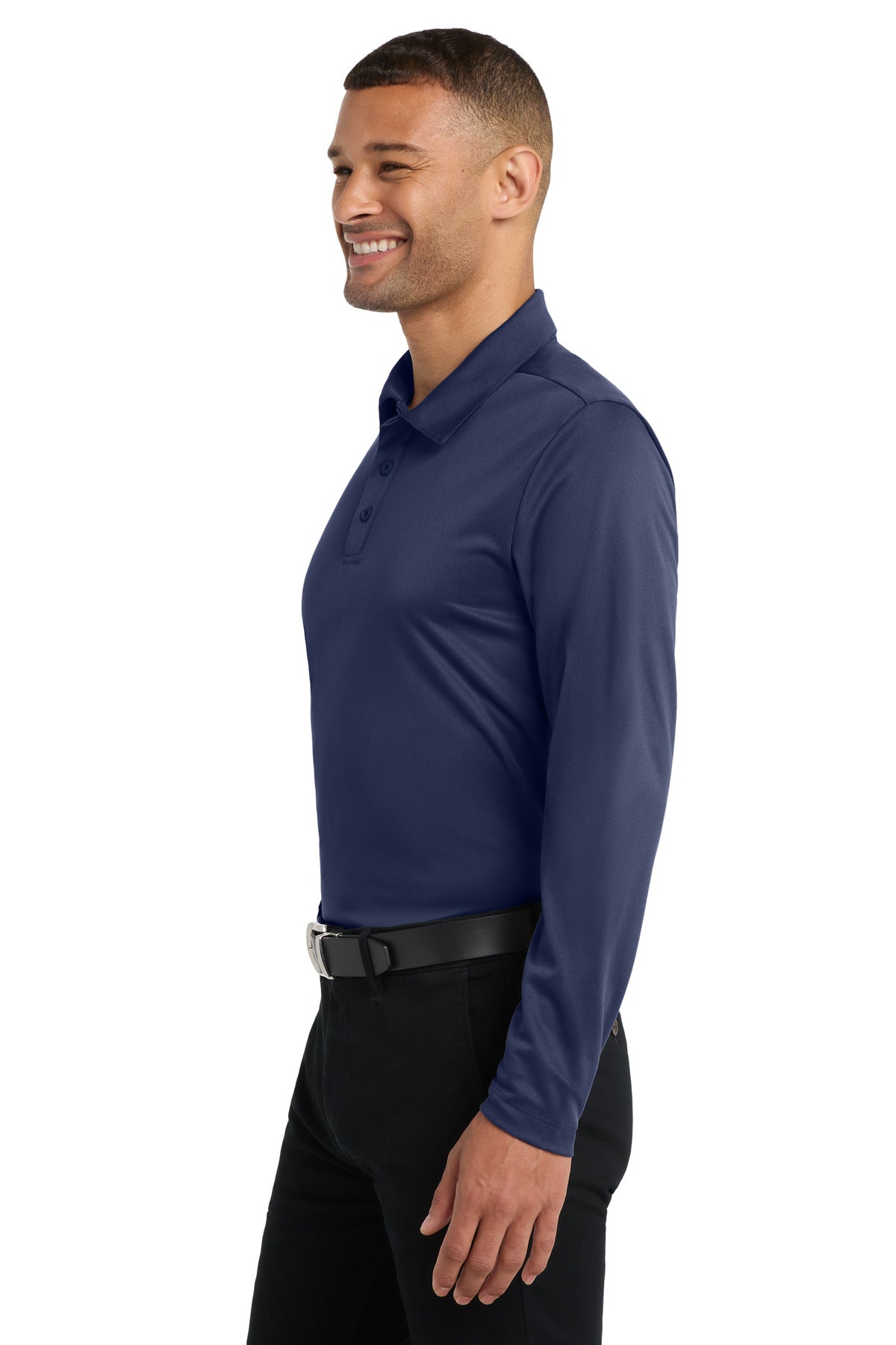 Port Authority Silk Touch Performance Long Sleeve Polo. K540LS - Navy - side