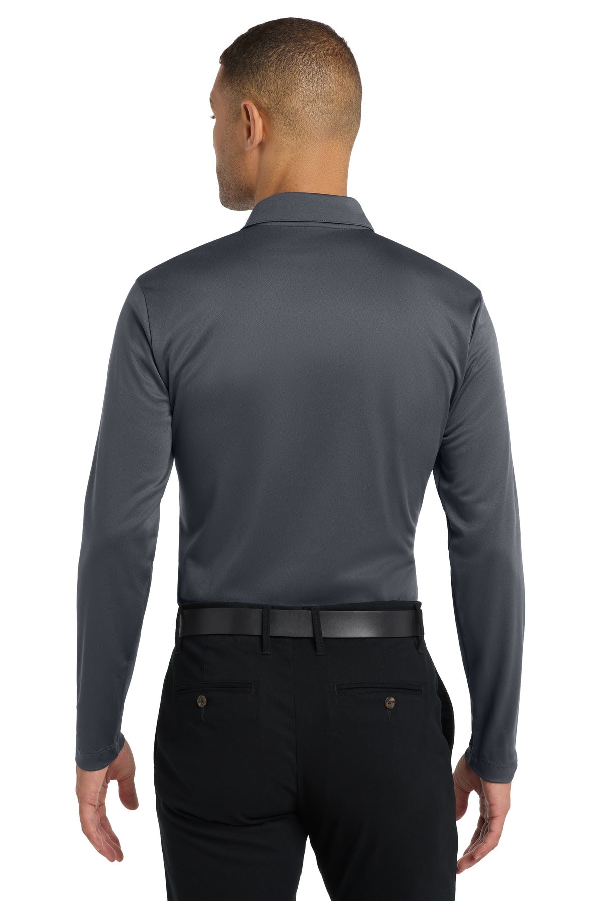 Port Authority Silk Touch Performance Long Sleeve Polo. K540LS - Steel Grey - back