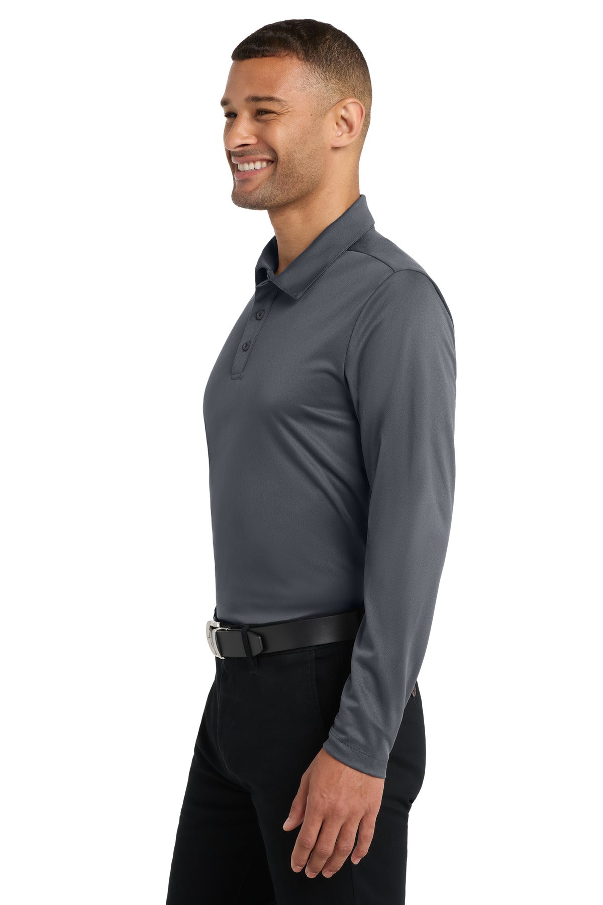 Port Authority Silk Touch Performance Long Sleeve Polo. K540LS - Steel Grey - side
