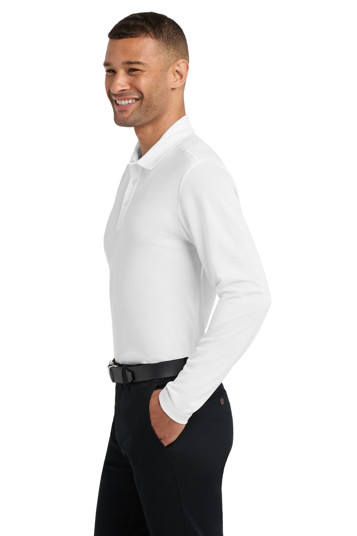 Port Authority Silk Touch Performance Long Sleeve Polo. K540LS - White - side