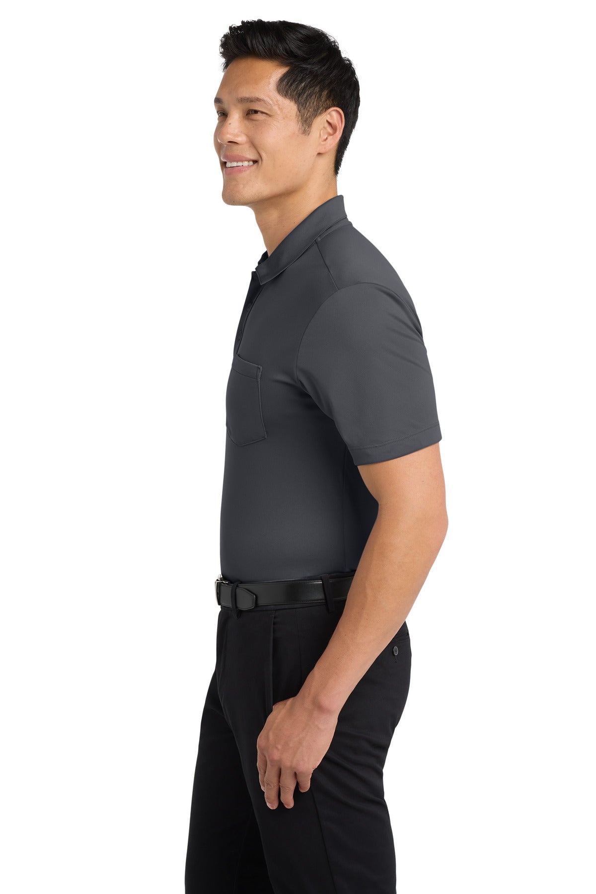 Port Authority Silk Touch Performance Pocket Polo. K540P - Steel Grey - side