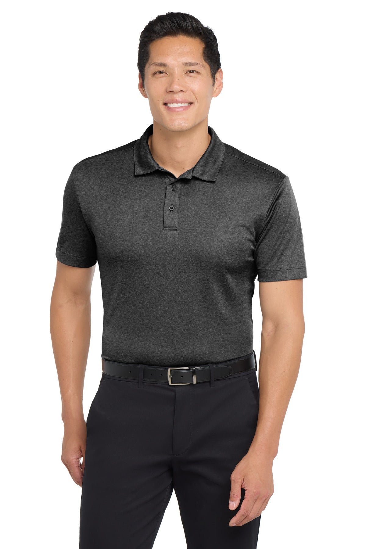 Port Authority Heathered Silk Touch Performance Polo. K542 - Black Heather - front