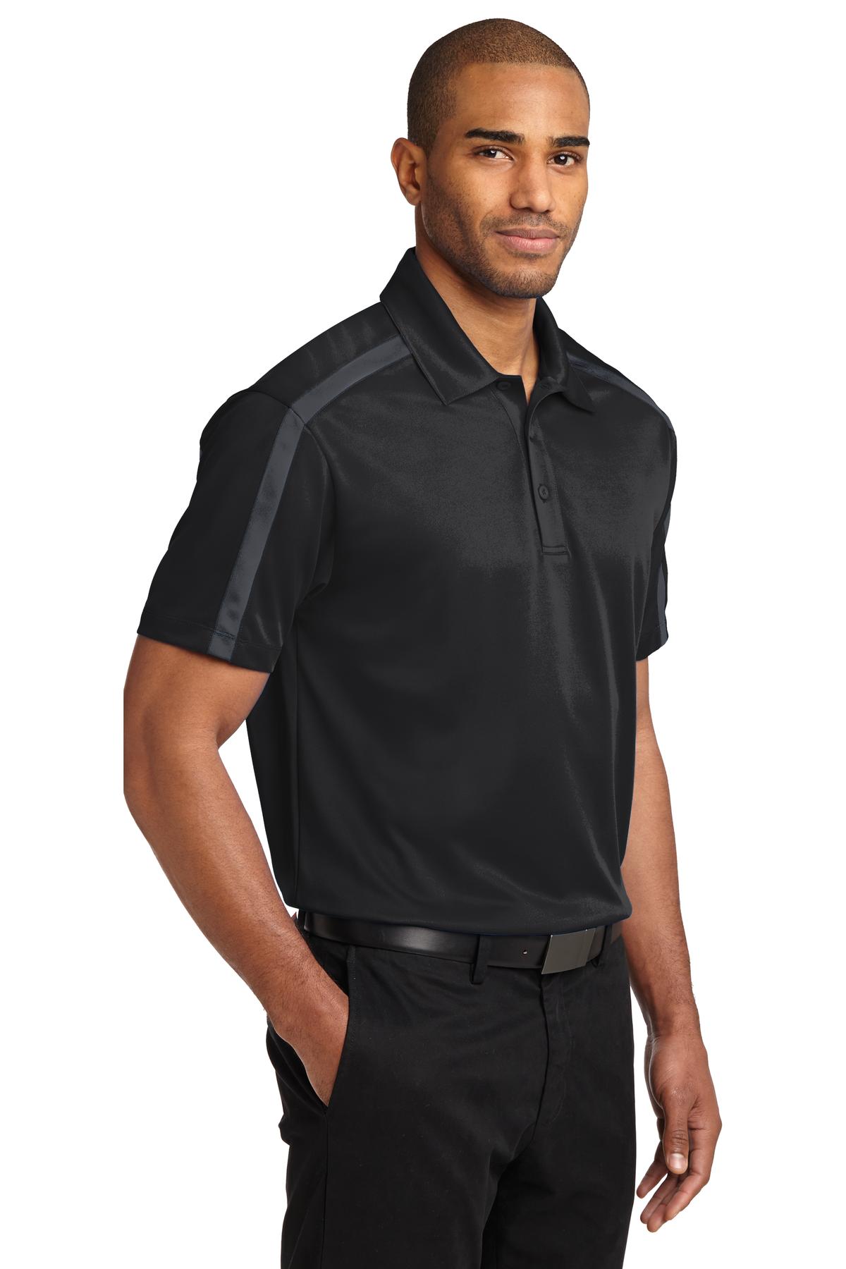 Port Authority Silk Touch Performance Colorblock Stripe Polo. K547 - Black/ Steel Grey - three_q