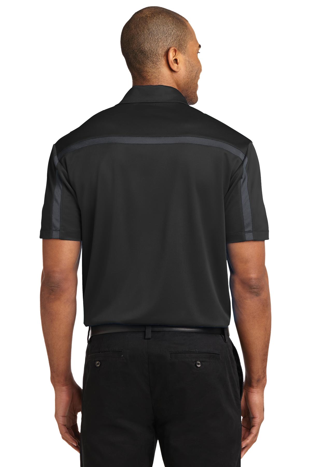 Port Authority Silk Touch Performance Colorblock Stripe Polo. K547 - Black/ Steel Grey - back