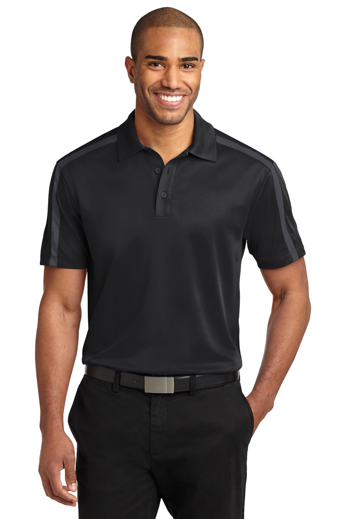Port Authority Silk Touch Performance Colorblock Stripe Polo. K547 - Black/ Steel Grey - front