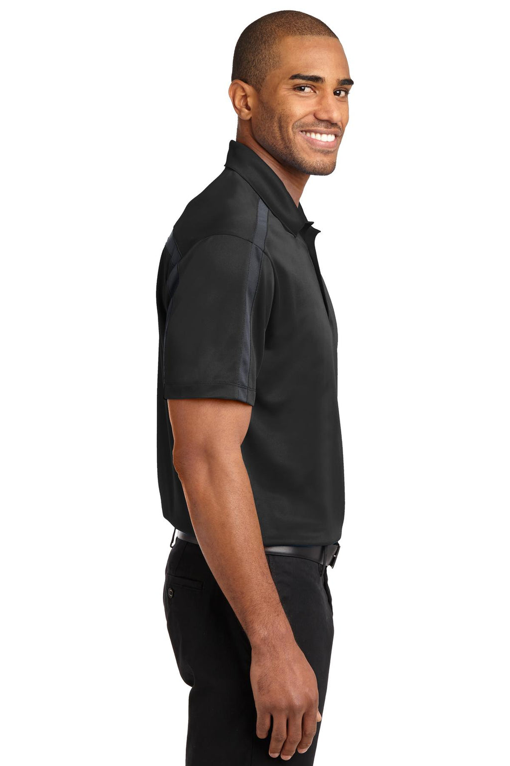 Port Authority Silk Touch Performance Colorblock Stripe Polo. K547 - Black/ Steel Grey - side