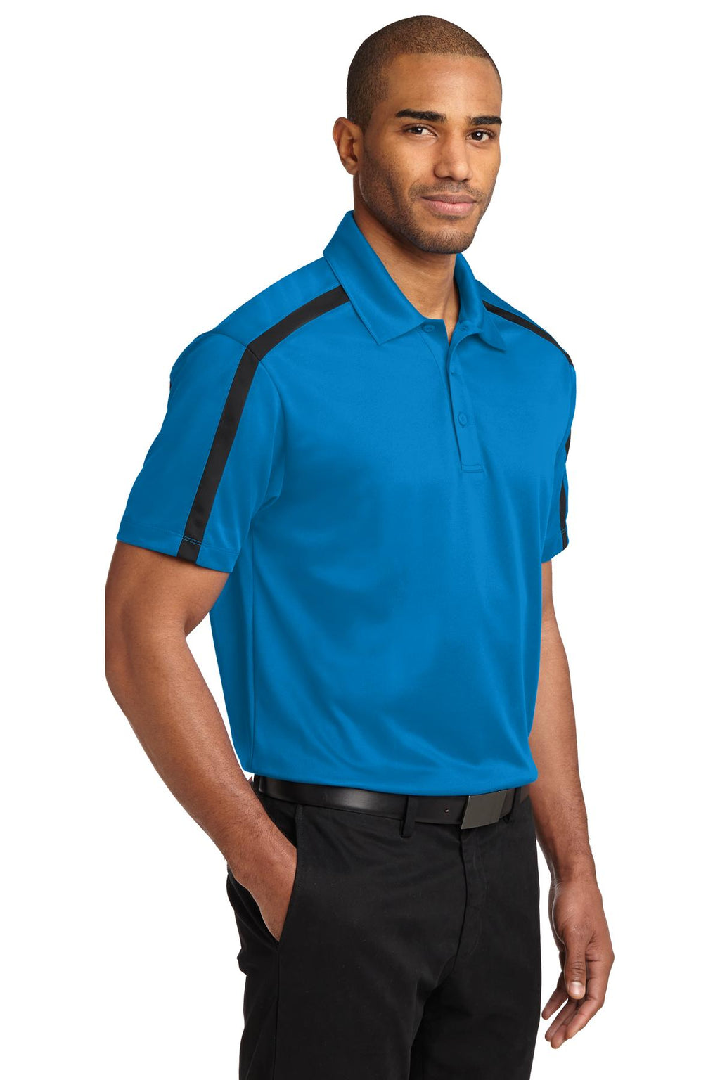 Port Authority Silk Touch Performance Colorblock Stripe Polo. K547 - Brilliant Blue/ Black - three_q